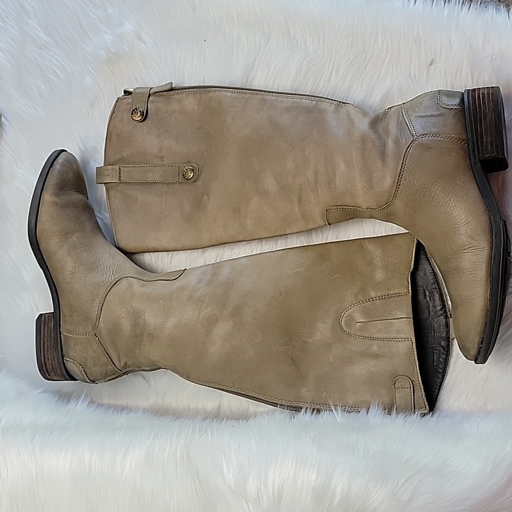 SAM EDELMAN Penny Taupe Tall Back Zipper Preppy‎ Equestrian Riding Boots 7.5
